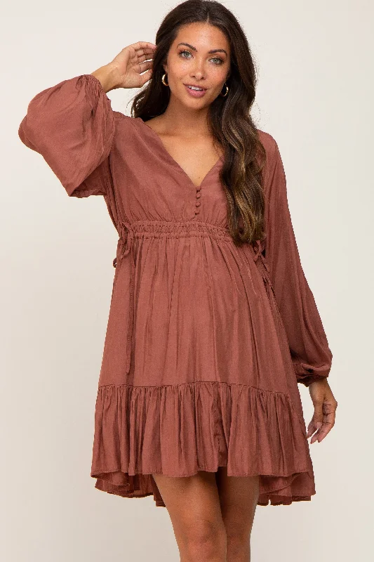 "New Arrivals Discount: 20% Off on Latest Women's Dress Collections"Rust V-Neck Cinched Maternity Dress "New Arrivals Discount: 20% Off on Latest Women's Dress Collections"Rust V-Neck Cinched Maternity Dress