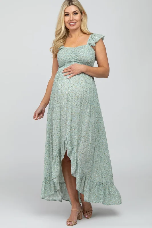 "Exclusive Discount: 30% Off All Women's Dresses for a Limited Period"Sage Floral Smocked Hi-Low Maternity Maxi Dress