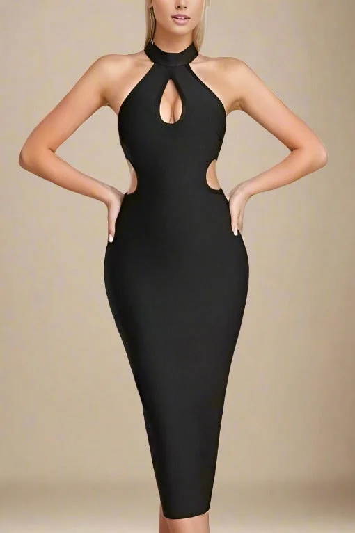 Bishop - sleeve midi dress for a vintage - inspired and elegant styleSaint Bodycon Midi Dress - Classic Black