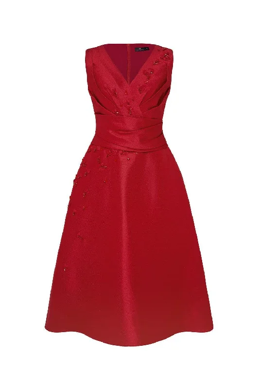 Geometric - pattern midi dress for a modern and stylish appearanceSakura A-line Sleeveless Organza Midi Dress