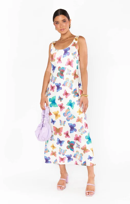 Printed Party Dresses with Abstract Patterns for Ladies' Modern Fashion SenseSerenade Slip Dress ~ Rainbow Butterflies