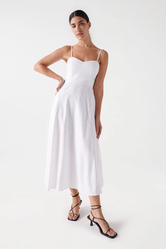 Bell - sleeve midi dress for a bohemian and stylish appearanceSalsa Linen Midi Dress, White