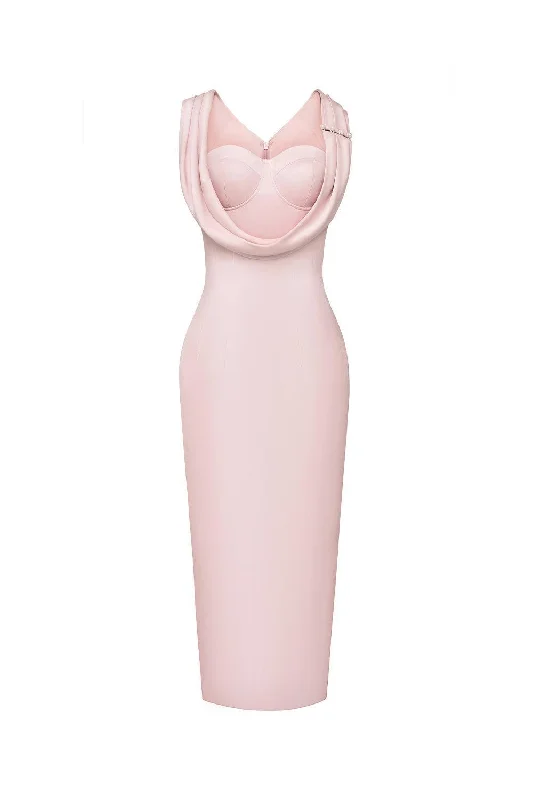 Ruffled - sleeve midi dress for a charming and playful lookSirena Sheath Semi-Heart Neck Polycotton Midi Dress