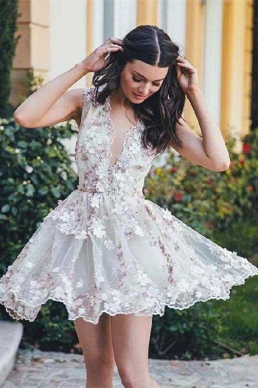 Party Dresses with Ruffled Hem and Bow at the Waist and Satin Ribbon for Ladies' Sweet and Feminine LookSleeveless Elegant Short Flowers A-line Homecoming Dress Party Dress PD065
