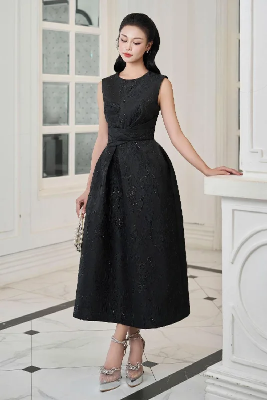 Puff - sleeve midi dress for a feminine and voluminous styleSpectra A-line Draped Jacquard Midi Dress