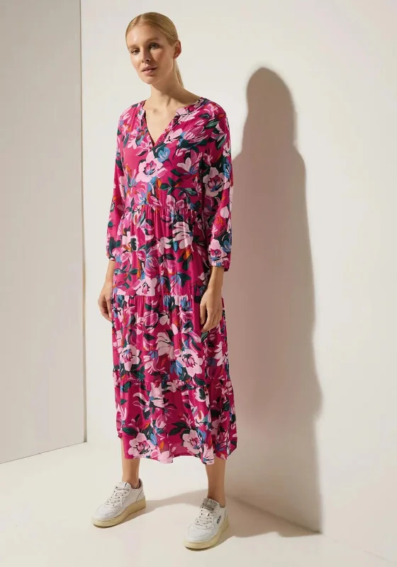 Midi dress for sports activities like horseback riding or yogaStreet One Print Smock Midi Dress, Berry Rose