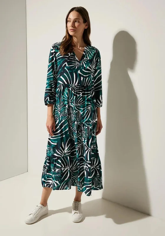 Midi dress for a music festival with a bohemian - inspired outfitStreet One Print Smock Midi Dress, Lagoon Green