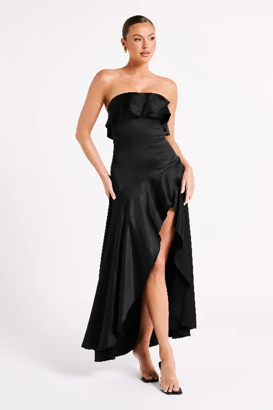 Puff - sleeve midi dress for a feminine and voluminous styleSulianna Strapless Ruffle Midi Dress - Black