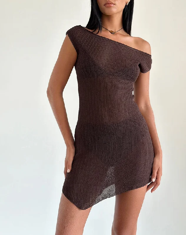 Party Dresses with Embroidered Birds and Sequined Floral Motifs for Ladies' Nature Inspired and Elegant LookSusannah Dress in Wide Rib Knit Brown Party Dresses with Embroidered Birds and Sequined Floral Motifs for Ladies' Nature Inspired and Elegant LookSusannah Dress in Wide Rib Knit Brown