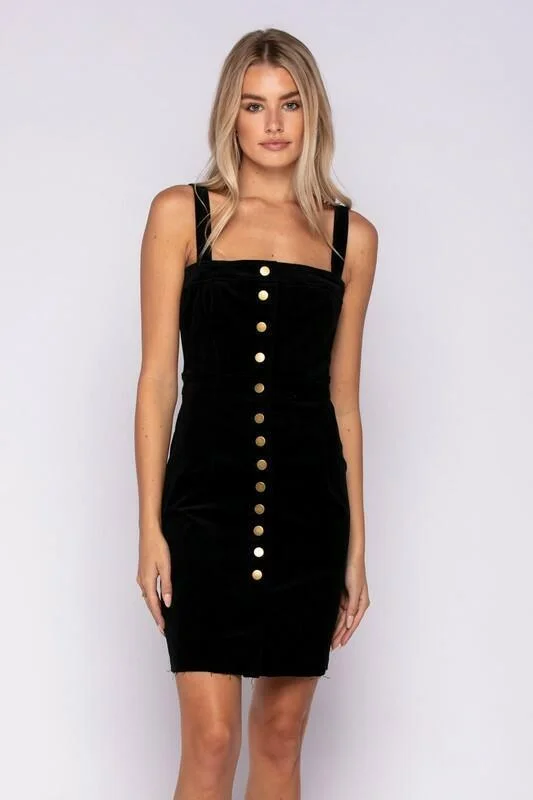 Polka Dot Party Dresses with Bow Accents for Ladies' Playful LookSylvia Black Velvet Button-Down Pinafore Dress Polka Dot Party Dresses with Bow Accents for Ladies' Playful LookSylvia Black Velvet Button-Down Pinafore Dress