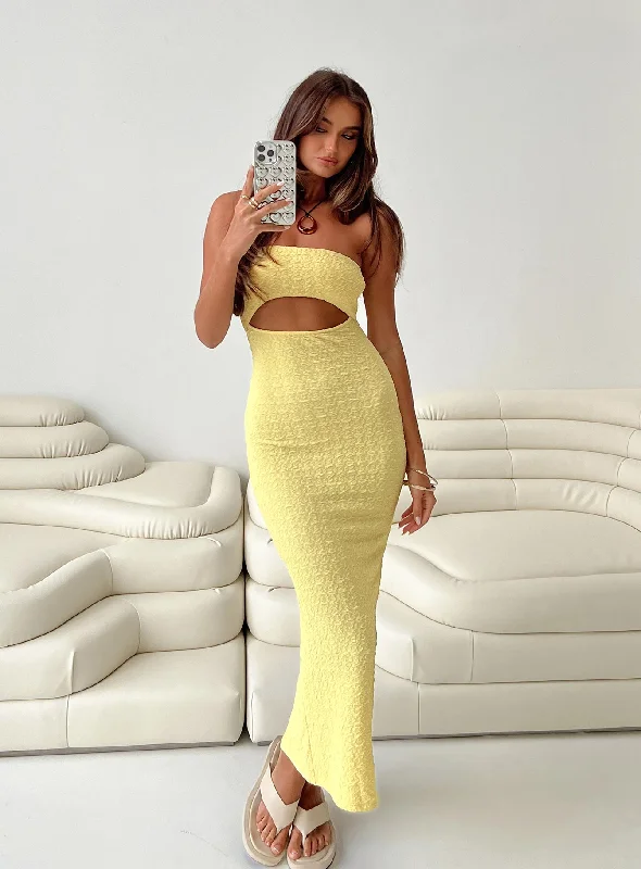 Linen midi dress for a breathable and casual summer optionTalena Strapless Midi Dress Yellow