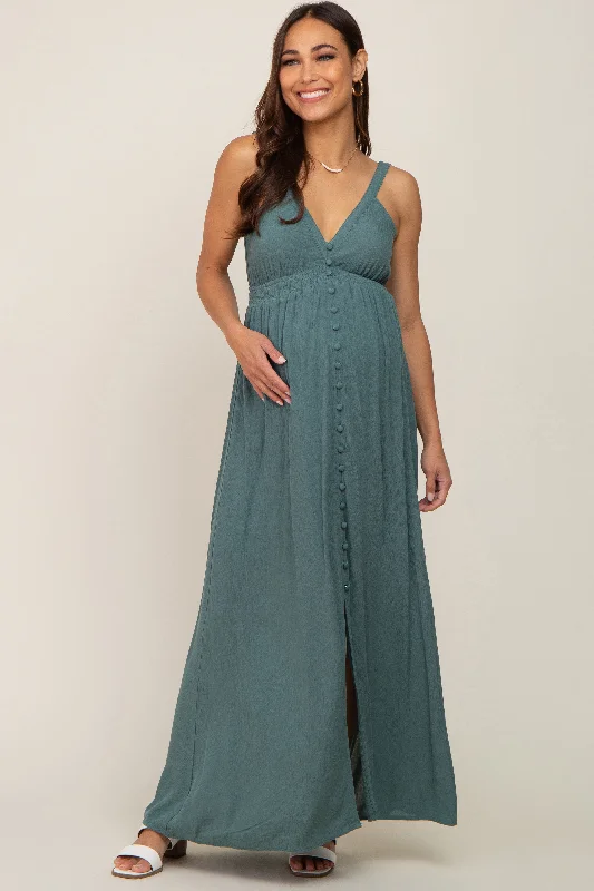 "Bundle and Save: Buy Multiple Women's Dresses and Get a Discount"Teal Button Front Accent Maternity Maxi Dress "Bundle and Save: Buy Multiple Women's Dresses and Get a Discount"Teal Button Front Accent Maternity Maxi Dress