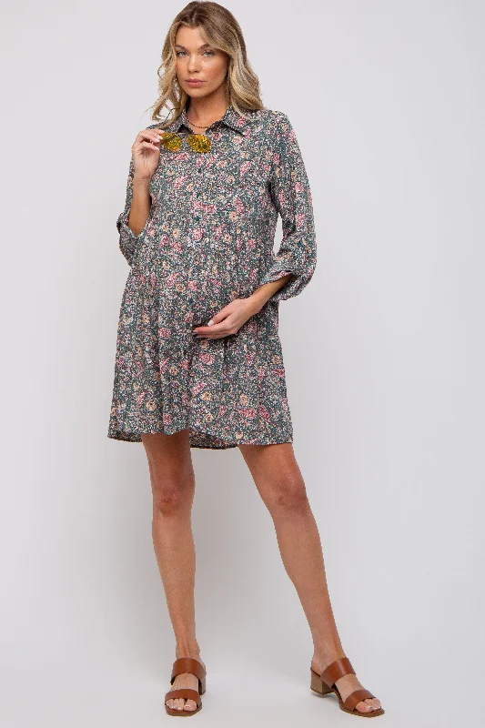 "Lace dresses for women for a romantic and elegant look"Teal Paisley Print Collared Maternity Dress "Lace dresses for women for a romantic and elegant look"Teal Paisley Print Collared Maternity Dress