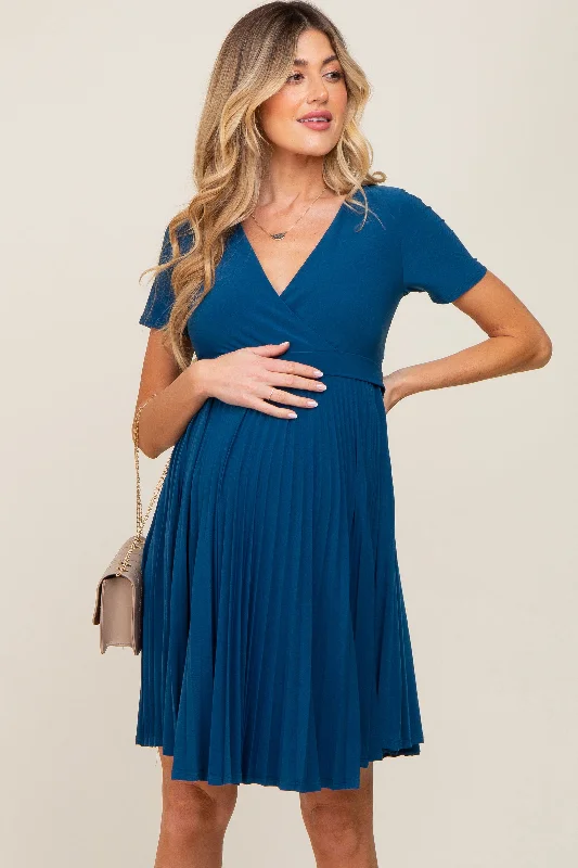 "Homecoming dresses for women to stand out"Teal Pleated Maternity/Nursing Dress