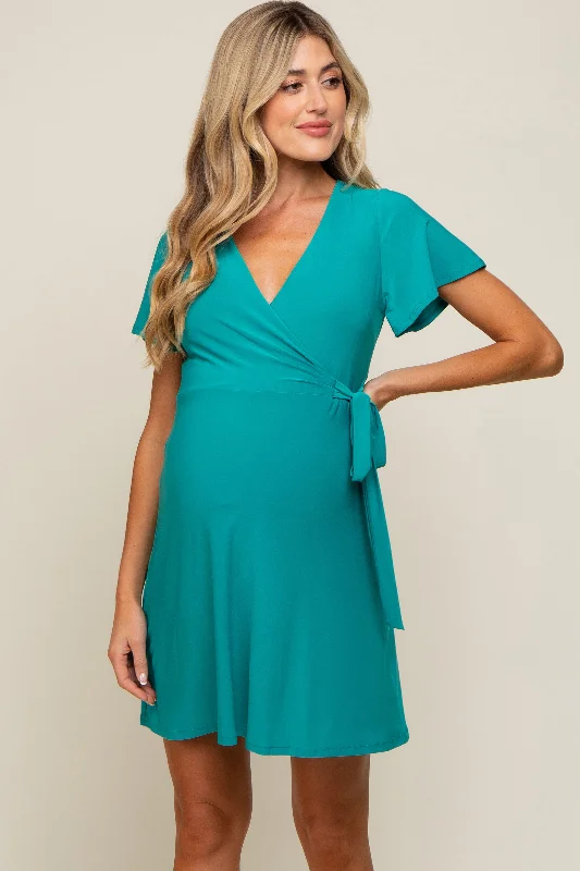 "Plus size wedding dresses for women with a perfect fit"Teal Wrap V-Neck Short Sleeve Maternity Dress "Plus size wedding dresses for women with a perfect fit"Teal Wrap V-Neck Short Sleeve Maternity Dress