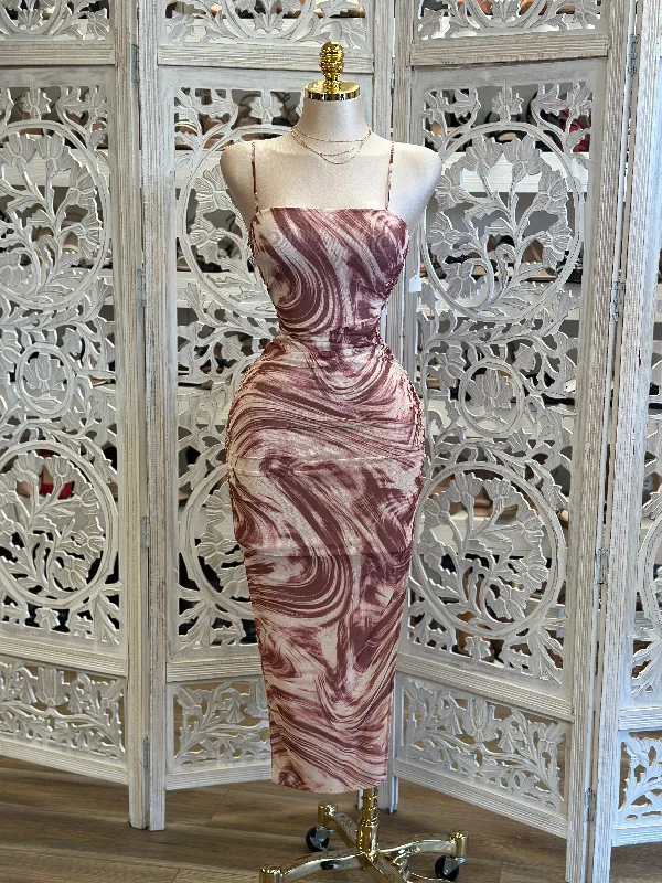 Sequin - embellished midi dress for a sparkly and eye - catching styleThin Strap Tie Dye Pattern Midi Dress- Stretchy,Estira