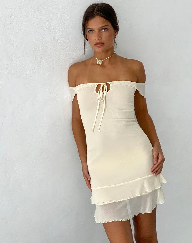 Party Dresses with Sheer Panels and Sequined Trim for Ladies' Sultry and Sparkly LookValory Bardot Mini Dress in Ivory Mesh Party Dresses with Sheer Panels and Sequined Trim for Ladies' Sultry and Sparkly LookValory Bardot Mini Dress in Ivory Mesh