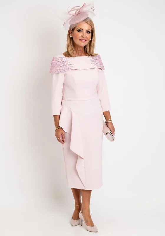 Ruched midi dress for a figure - hugging and flattering fitVeni Infantino Delicately Beaded Neckline Midi Dress, Petal