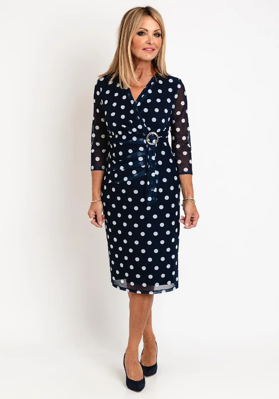 Velvet midi dress for a luxurious and soft feelVia Veneto Polka Dot Mesh Midi Dress, Navy