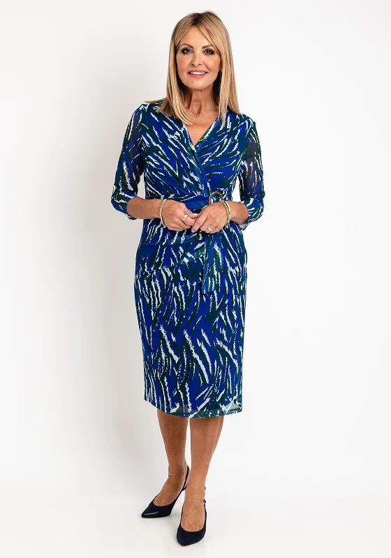 Stretch - fabric midi dress for a flexible and body - hugging fitVia Veneto Print Mesh Midi Dress, Royal Blue Multi