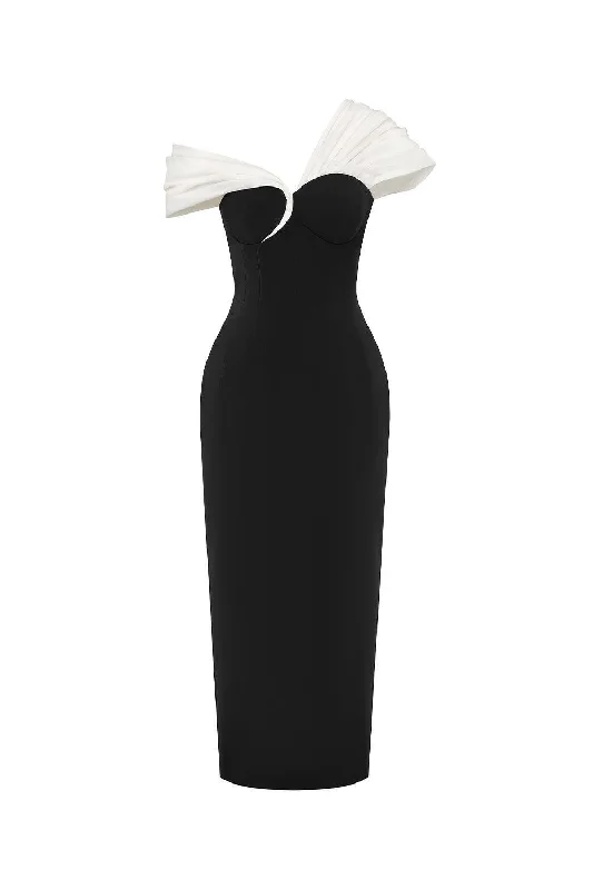 Cold - shoulder midi dress for a trendy and modern styleVirginia Pegged Asymmetric Shoulder Polycotton Midi Dress