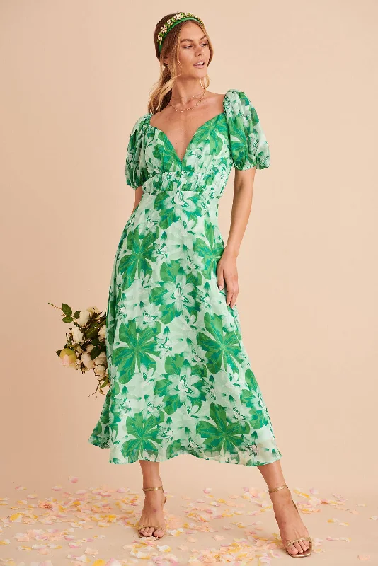 Hooded midi dress for a casual and cozy styleWhitley Midi Dress In Green Floral Burnout Chiffon