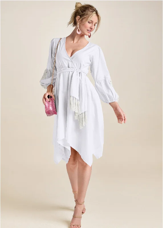 Off - the - shoulder midi dress for a flirty and romantic lookCrochet Detail Midi Dress - White
