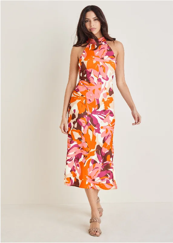 Midi dress for a family gathering in a casual settingHigh Neck Midi Dress - Desert Floral