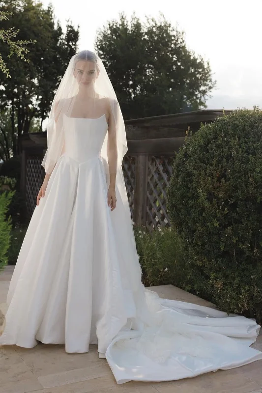 Printed Wedding Dresses with Floral Patterns and Satin Sash for a Romantic Look2024 Minimalist Satin Wedding Gowns with Open Back Printed Wedding Dresses with Floral Patterns and Satin Sash for a Romantic Look2024 Minimalist Satin Wedding Gowns with Open Back