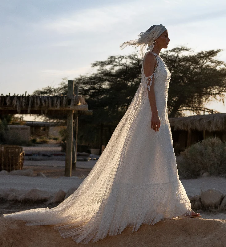 Racer - back wedding dress for a sporty - modern look2in1 High Neck Satin Wedding Gown with Tulle Cap Racer - back wedding dress for a sporty - modern look2in1 High Neck Satin Wedding Gown with Tulle Cap