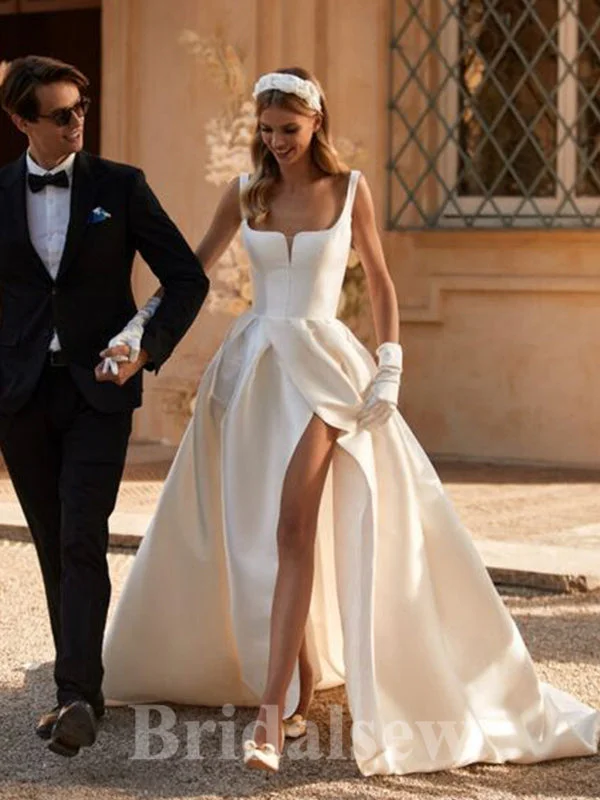 Shrug - included wedding dress for cooler weatherA-line Elegant Satin Vintage Dream Beach Slit Long Wedding Dresses, Bridal Gown WD464 Shrug - included wedding dress for cooler weatherA-line Elegant Satin Vintage Dream Beach Slit Long Wedding Dresses, Bridal Gown WD464