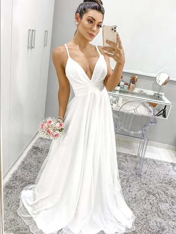 Racer - back wedding dress for a sporty - modern lookA-line Simple Spaghetti Straps Vintage Dream Beach Elegant Long Wedding Dresses, Bridal Gown WD458 Racer - back wedding dress for a sporty - modern lookA-line Simple Spaghetti Straps Vintage Dream Beach Elegant Long Wedding Dresses, Bridal Gown WD458