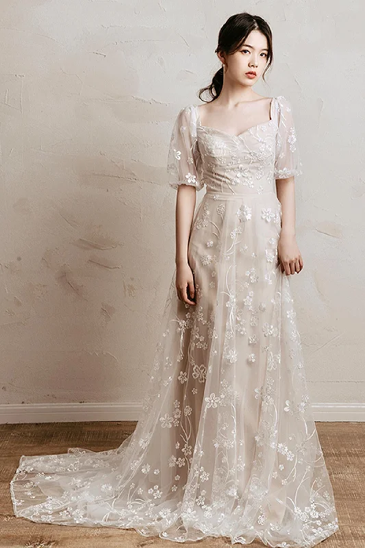 Shrug - included wedding dress for cooler weatherA-Line Sweep-Brush Train Lace Tulle Wedding Dress CW3034 Shrug - included wedding dress for cooler weatherA-Line Sweep-Brush Train Lace Tulle Wedding Dress CW3034