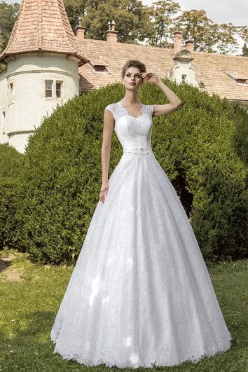 Drop - waist 1920s - style wedding dressA-line  V-neck Keyhole Back Lace Dress With Crystal Detailing
