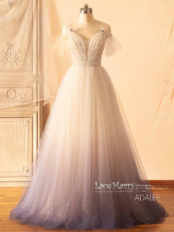Smart - casual wedding dress for a laid - back ceremonyADALEE / Ombre Glitter Wedding Dress with Purple and Nude Tone Smart - casual wedding dress for a laid - back ceremonyADALEE / Ombre Glitter Wedding Dress with Purple and Nude Tone