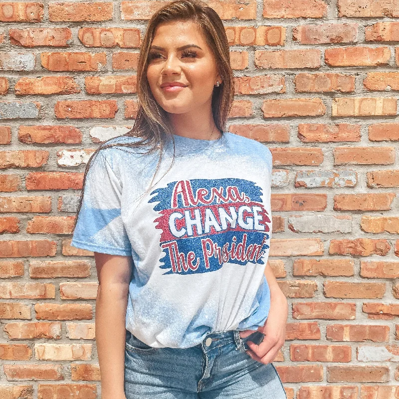 Open - work women's T - shirt with a lace - like patternAlexa Change The President Tee