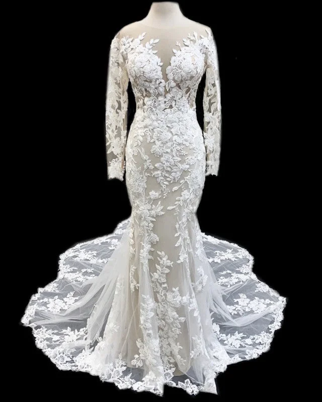 Applique - adorned mermaid wedding dressLong Sleeves Lace Mermaid Wedding Dresses Vintage Applique - adorned mermaid wedding dressLong Sleeves Lace Mermaid Wedding Dresses Vintage