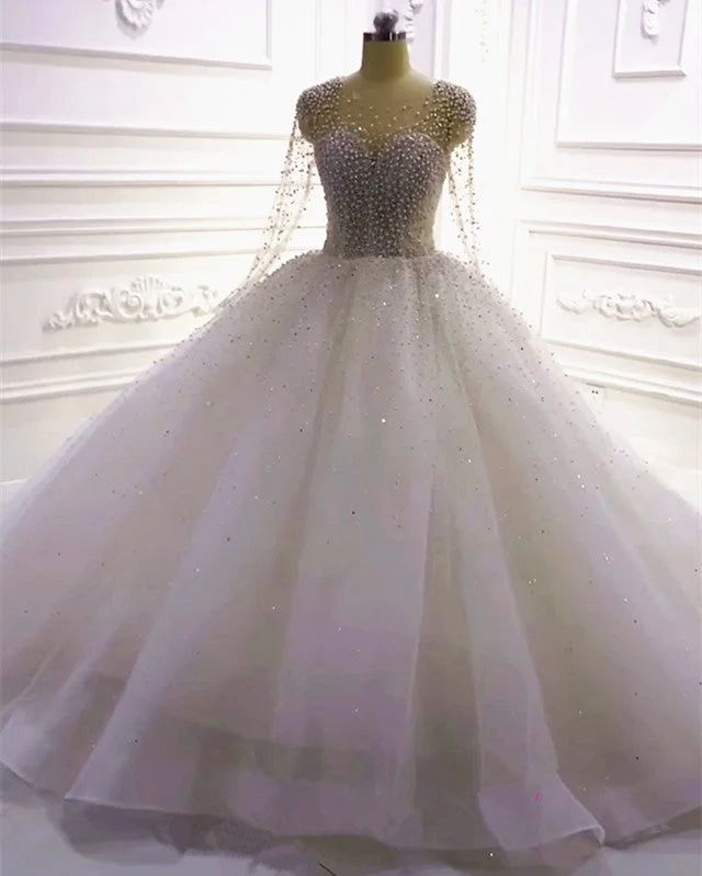 Crochet - detail bohemian wedding dressLong Sleeves Wedding Dress Pearl Beaded Organza Ball Gown Crochet - detail bohemian wedding dressLong Sleeves Wedding Dress Pearl Beaded Organza Ball Gown