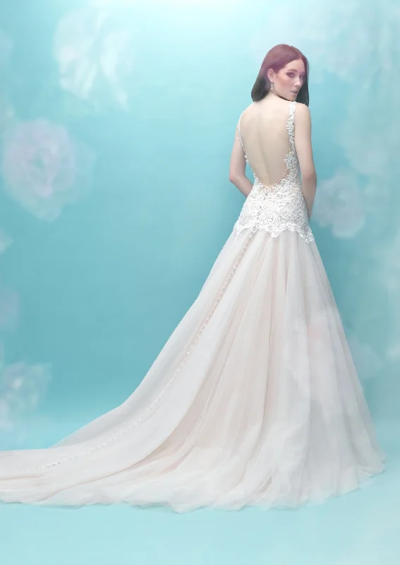 Embroidered illusion neckline wedding dressAllure 9461