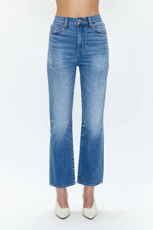 Cuffed wide leg dress pants for women in a stylish and neat lookAlly High Rise Ankle Bootcut In Blue