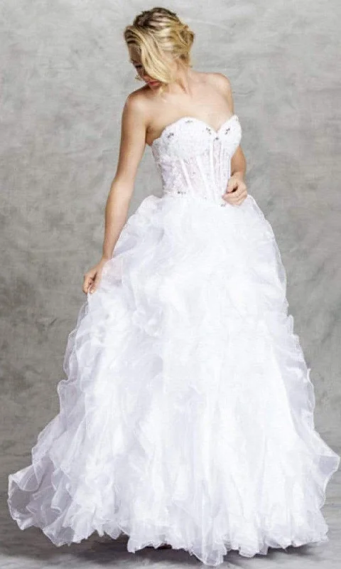 Dainty beaded wedding dress for a glamorous lookAspeed Bridal - LH032 Corset Bod Ruffled Wedding Gown Dainty beaded wedding dress for a glamorous lookAspeed Bridal - LH032 Corset Bod Ruffled Wedding Gown