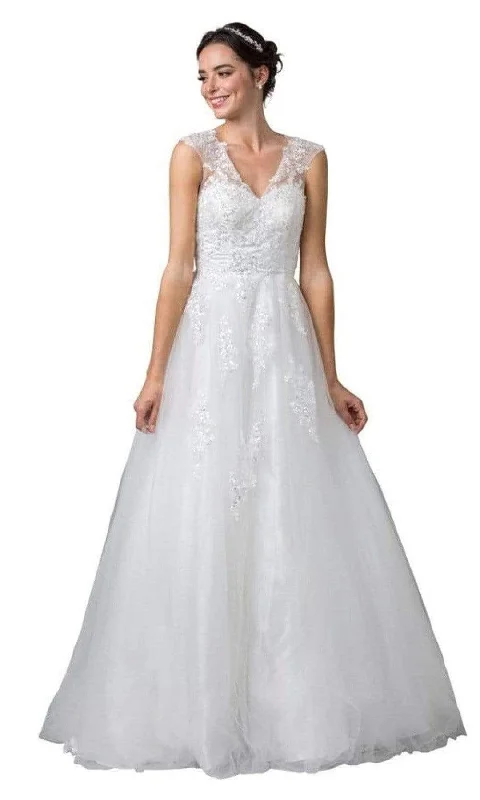 Sparkly sequined wedding dress for a glamorous brideAspeed Bridal - W2443 V Neck Classic Wedding Dress