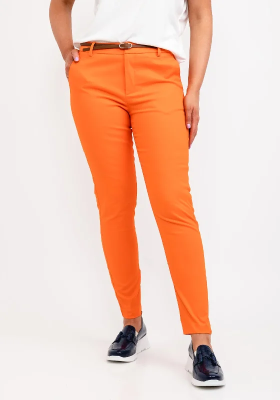 Embroidered denim wide leg pants for women in a unique and eye - catching styleb.young Slim Leg Trousers, Orange