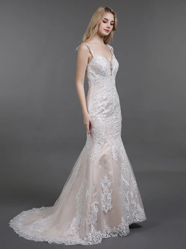 Ballroom - ready luxury wedding dressVintage Lace Mermaid Wedding Dress with Train-Champagne Ballroom - ready luxury wedding dressVintage Lace Mermaid Wedding Dress with Train-Champagne