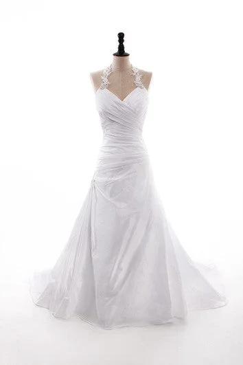 Open - back wedding dress for a sexy lookMermaid Long Halter Sleeveless Bell Beading Chapel Train Zipper Taffeta Dress Open - back wedding dress for a sexy lookMermaid Long Halter Sleeveless Bell Beading Chapel Train Zipper Taffeta Dress