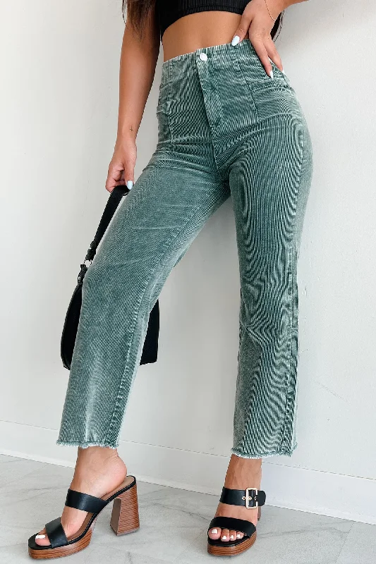 Tartan plaid pants for women in a vintage styleBellatrix Mineral Wash Corduroy Pants (Teal Green)