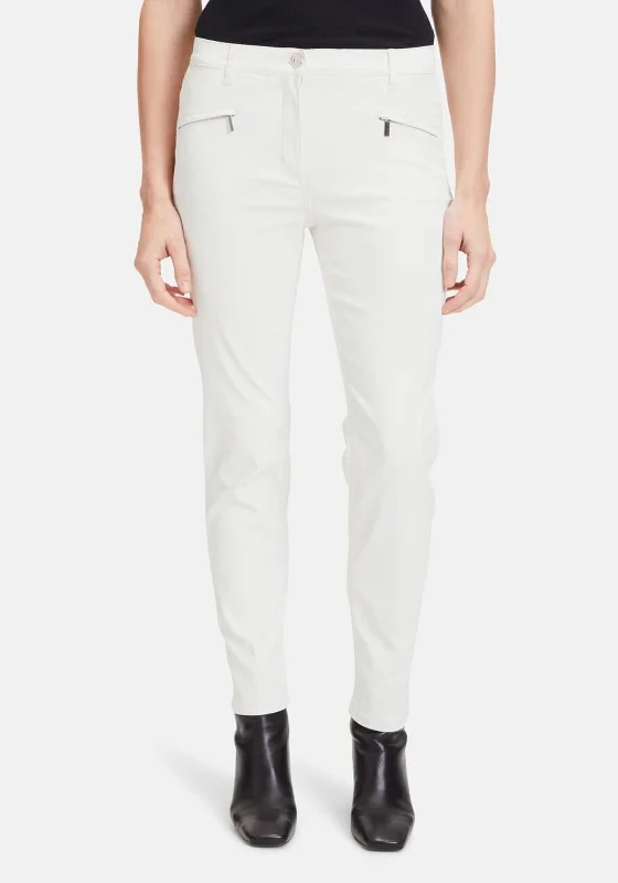 Striped pants for women in a bold lookBetty Barclay High Waist Coated Slim Leg Trouser, White Striped pants for women in a bold lookBetty Barclay High Waist Coated Slim Leg Trouser, White