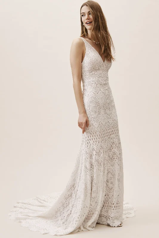 Metallic - thread - detailed wedding dressBHLDN Peoria Gown