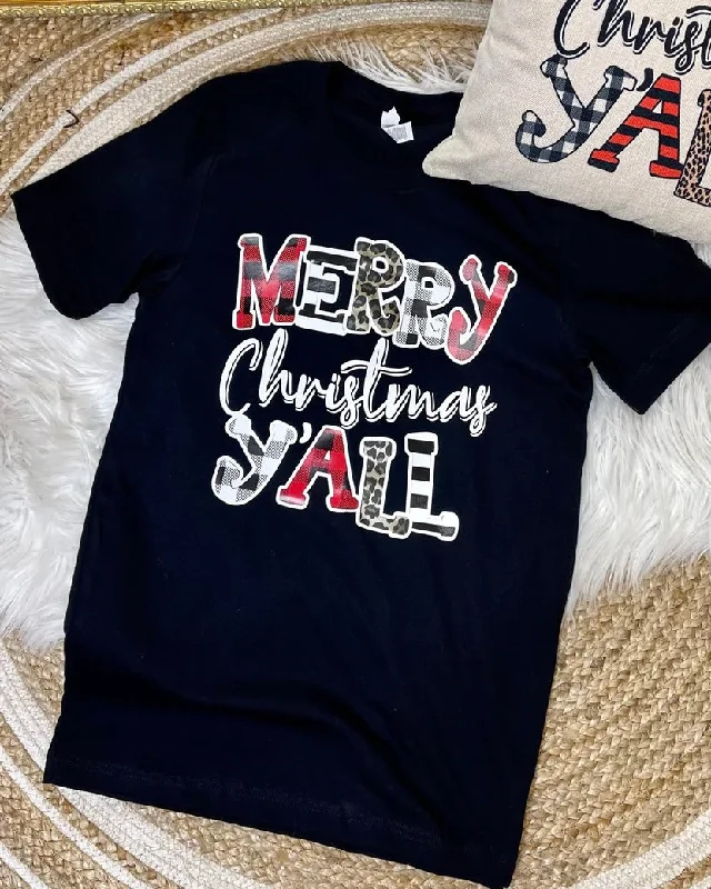 Fitted women's turtleneck T - shirt with a cut - out backBlack Merry Christmas Y'all Tee