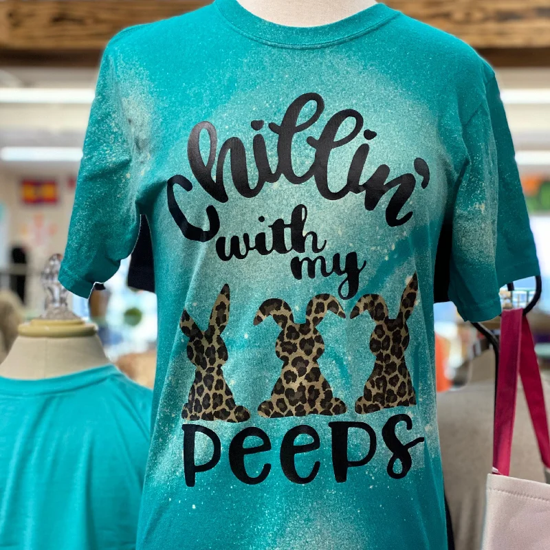 Ruffled women's T - shirt for a feminine touchBleached Chillin' With My Peeps Tee